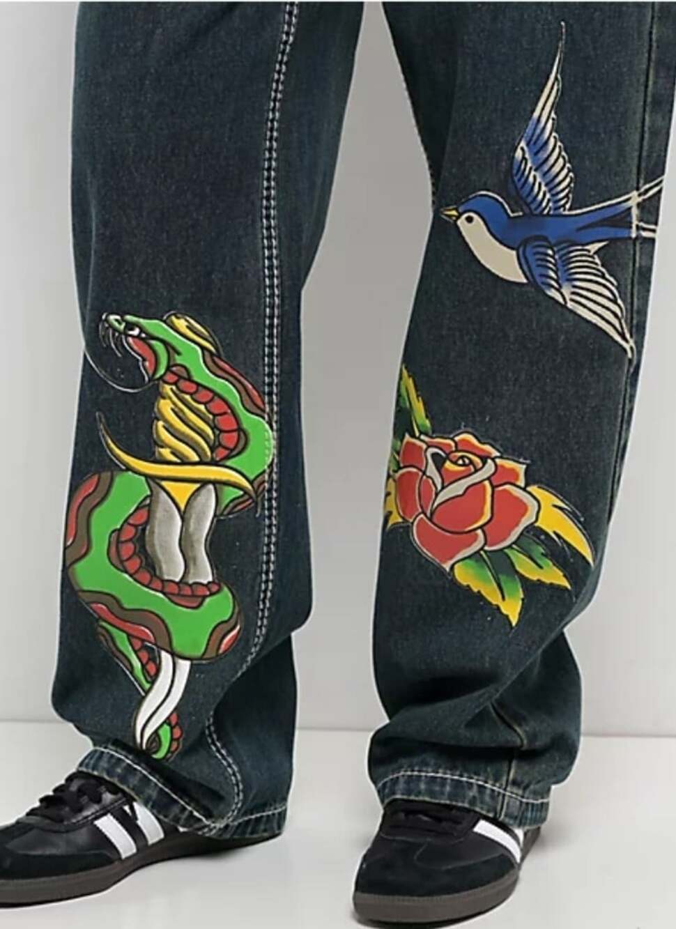 Ninth Hall Idle Blue Wash Straight Leg Jeans Tattoo Designs Size 16 NWT T70 - Picture 8 of 11